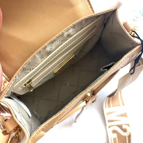 NWT Steve Madden Camel W/ Gold Chain Thick Strap Crossbody Bag - Picture 7 of 11